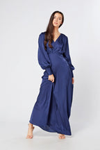 Afina Dark Blue Satin Maxi Dress