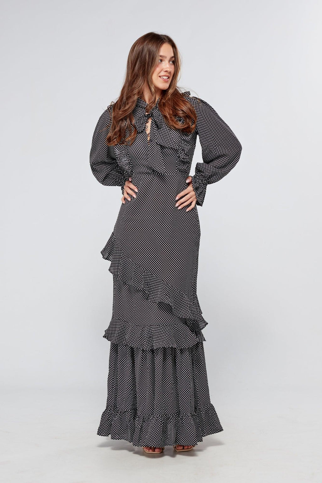 Anais Black And White Dotted Maxi Dress