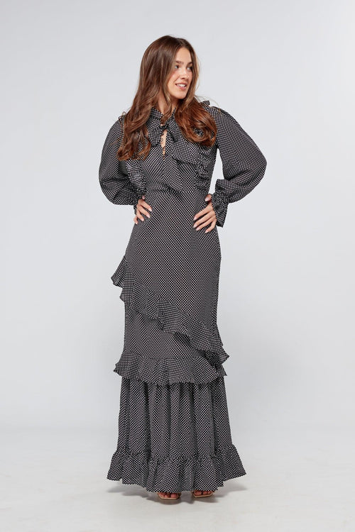 Anais Black And White Dotted Maxi Dress