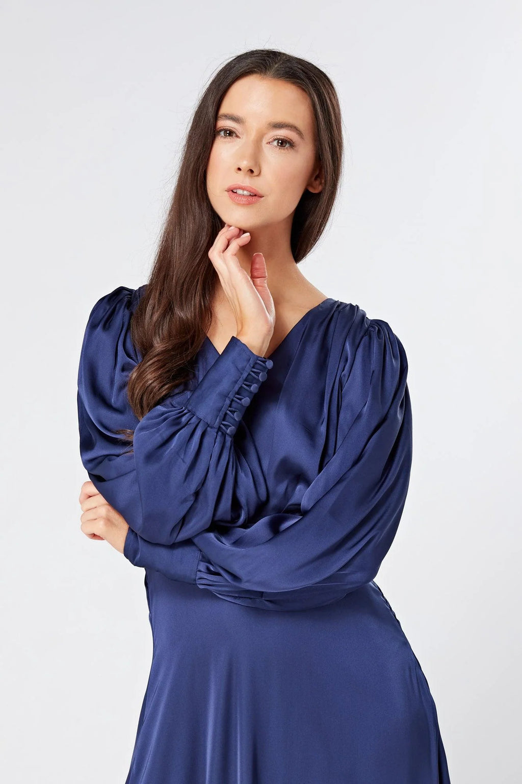 Afina Dark Blue Satin Maxi Dress