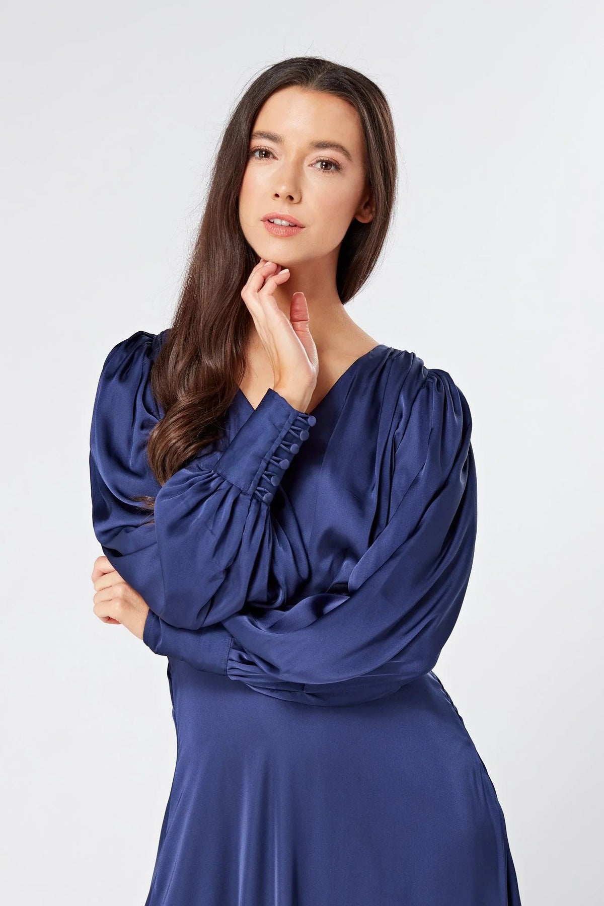 Afina Dark Blue Satin Maxi Dress