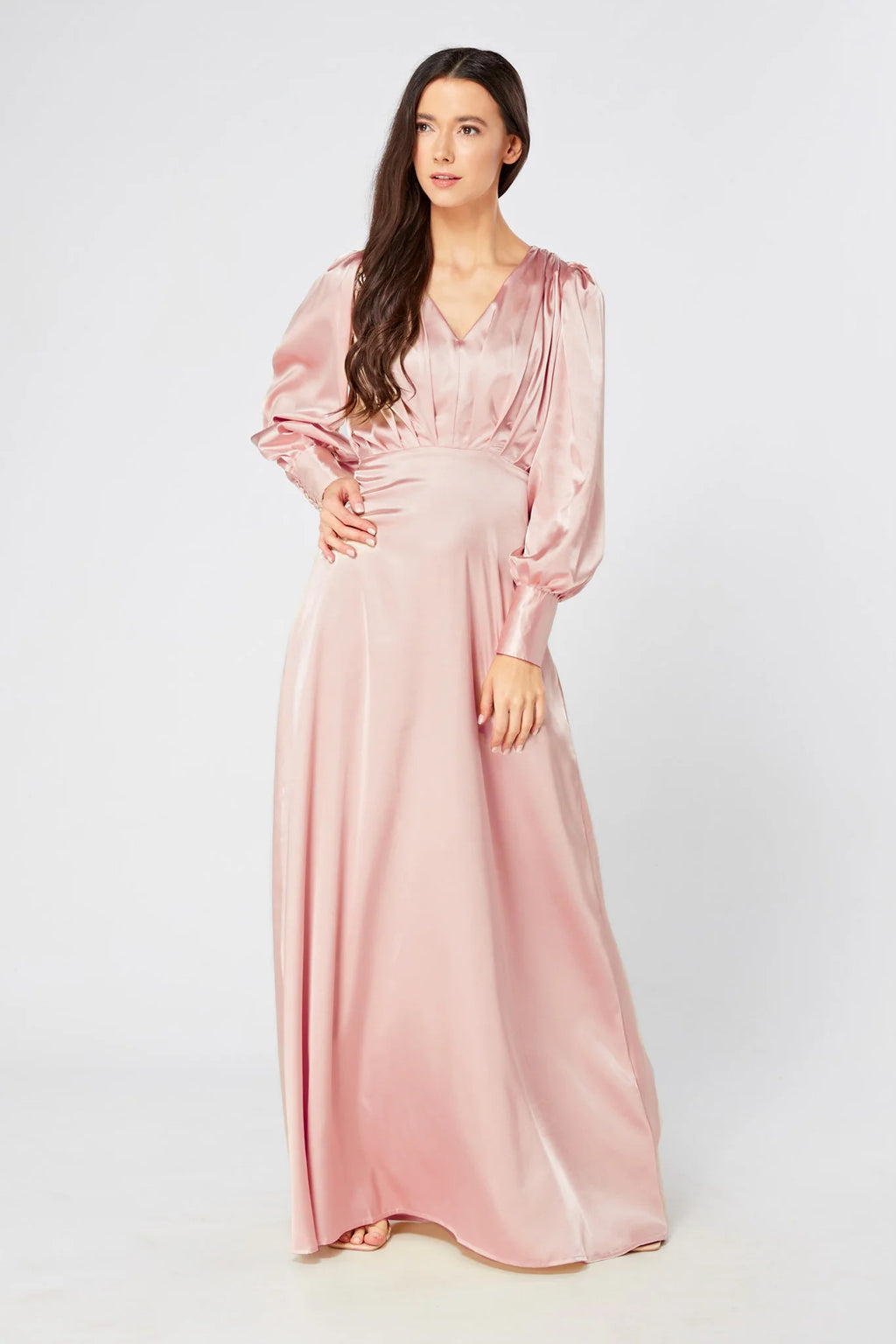 Gabriella Pink Satin Maxi Dress