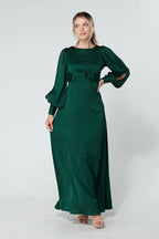 Lila Green Knotted Front Crepe Maxi Dress