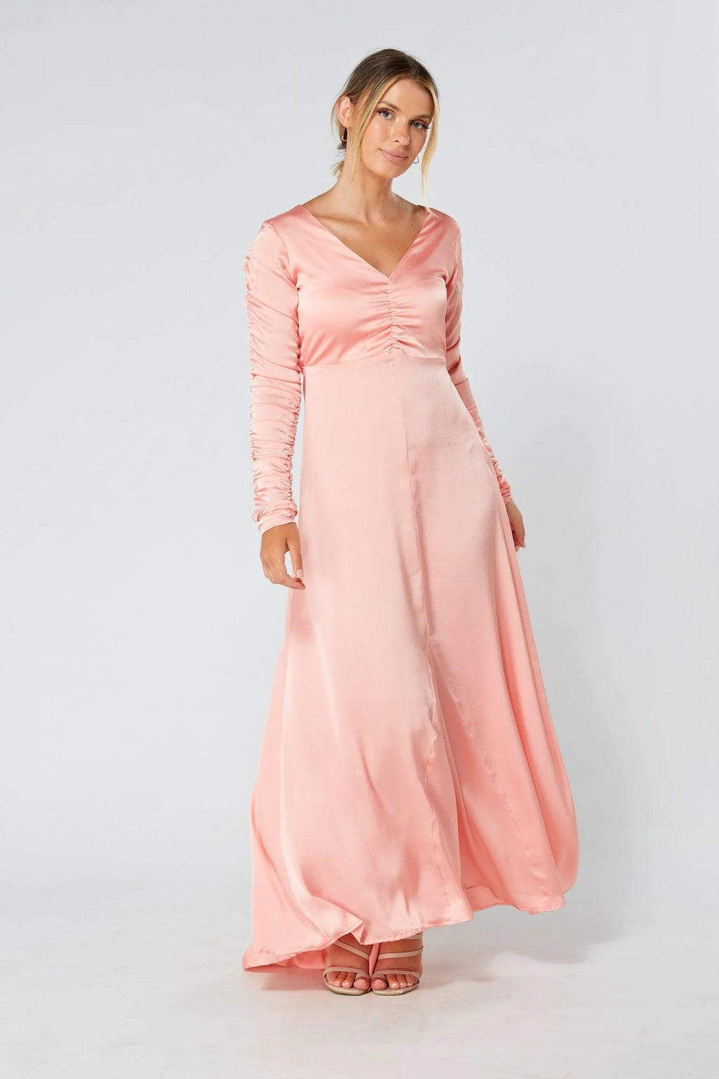 Ella Blush Nude Crepe Maxi Dress