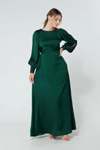 Lila Dark Green Knotted Front Soft Crepe Maxi Dress