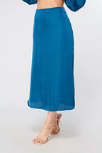 Elisa blue satin midi skirt
