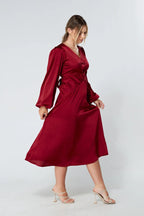 Calissa Deep Red Satin Midaxi Dress