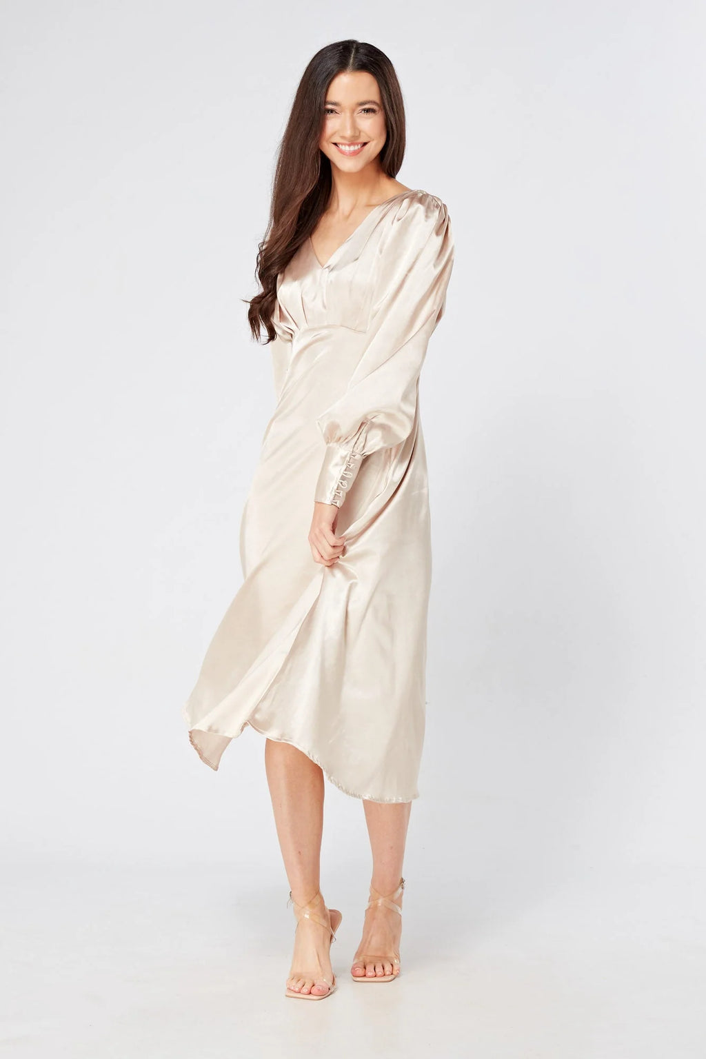 Gabriella Cream Satin Midi Dress