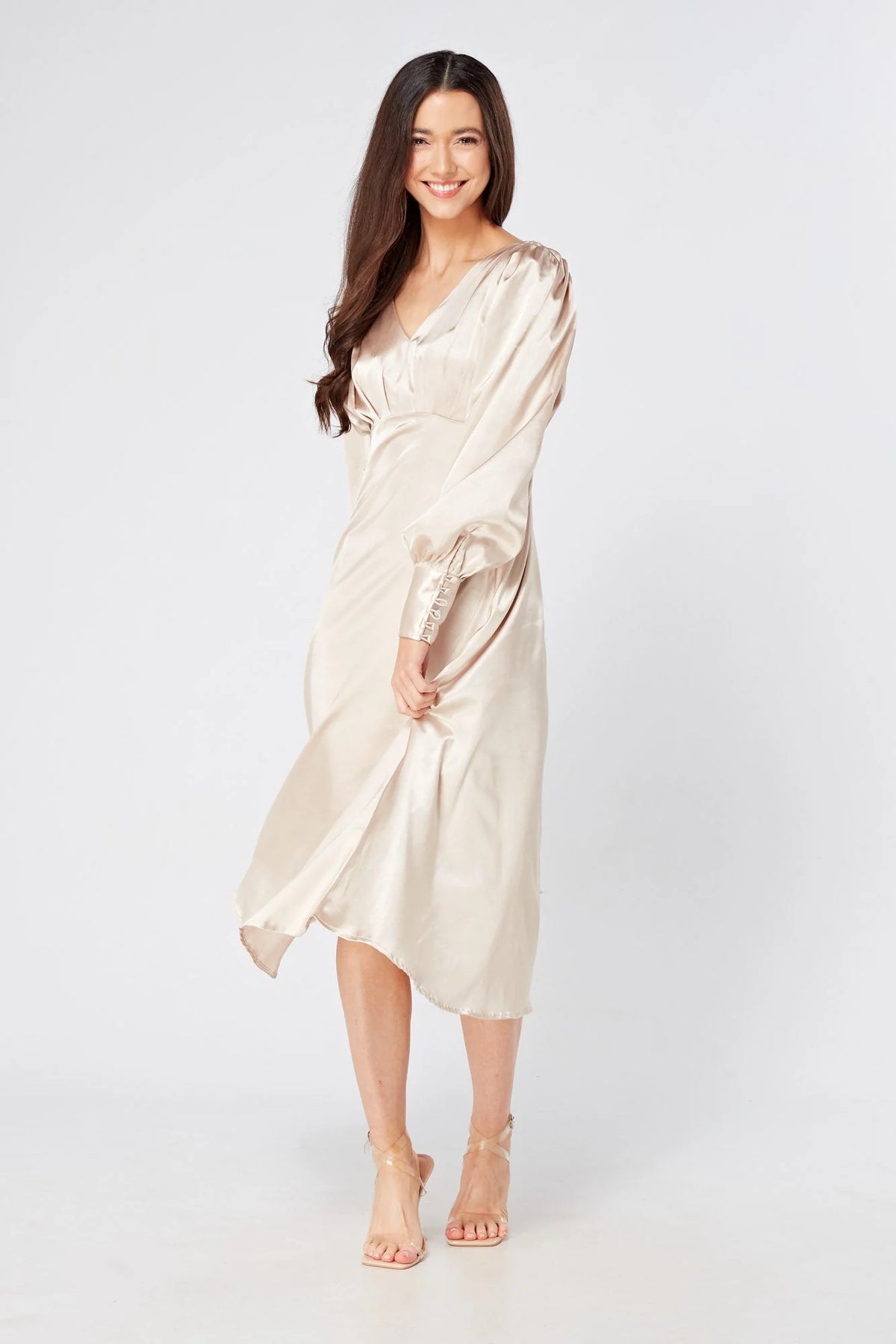Gabriella Cream Satin Midi Dress