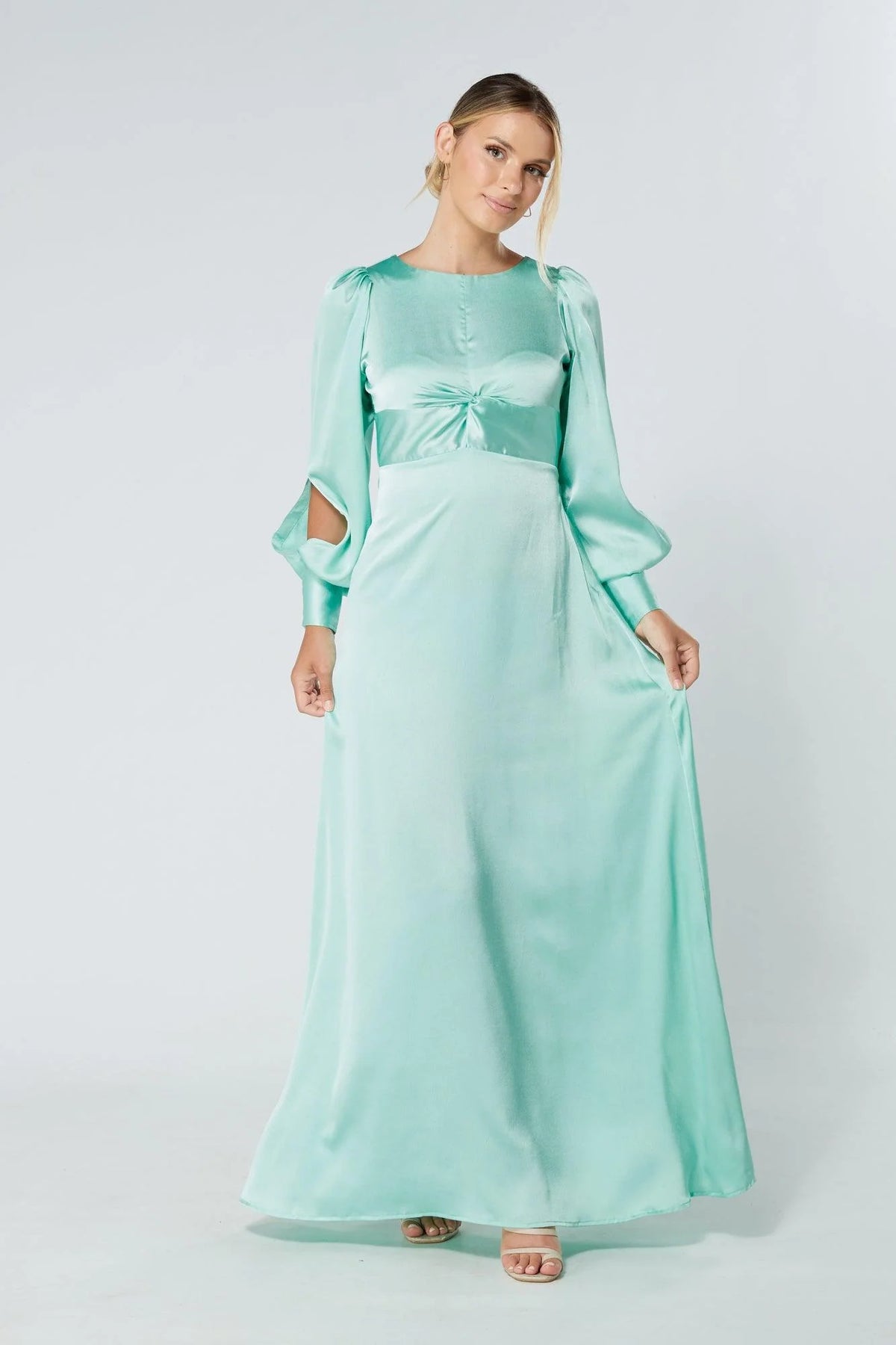 Lila Aqua Knotted Front Crepe Maxi Dress