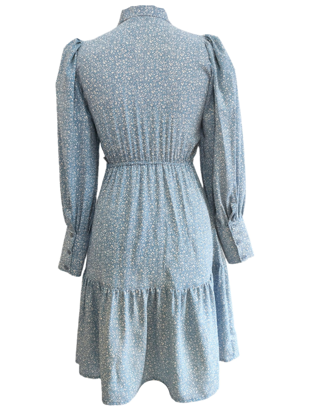Eleanor Blue Midi Dress With Belted Front