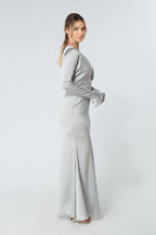 Alessandra Silver Satin Crepe Maxi Dress