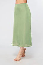 Elisa Olive Satin Midi Skirt