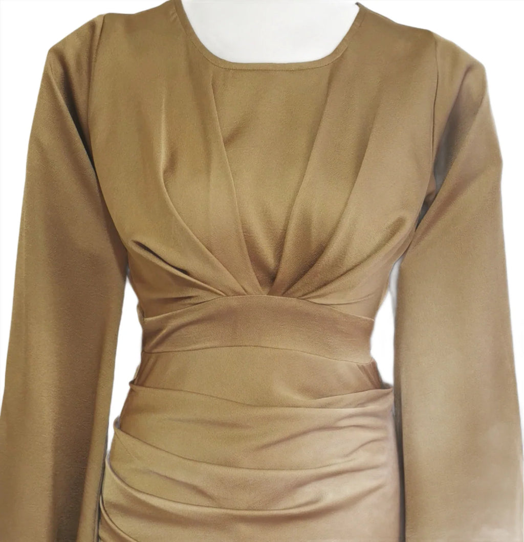 Amaya dark gold maxi dress with wide sleeves