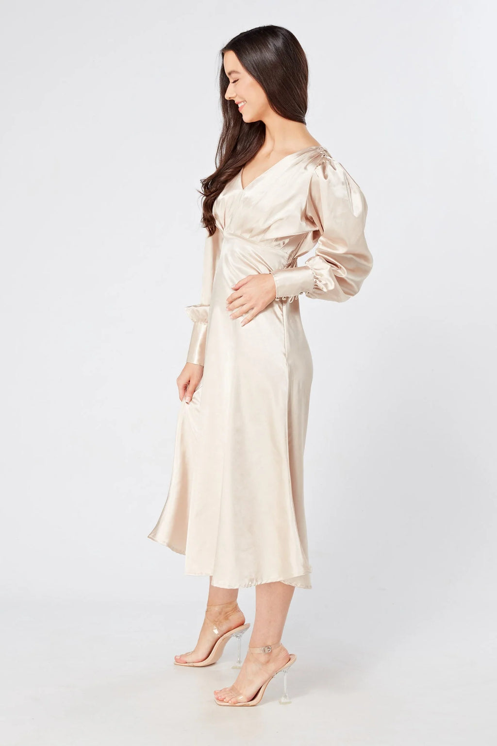 Gabriella Cream Satin Midi Dress