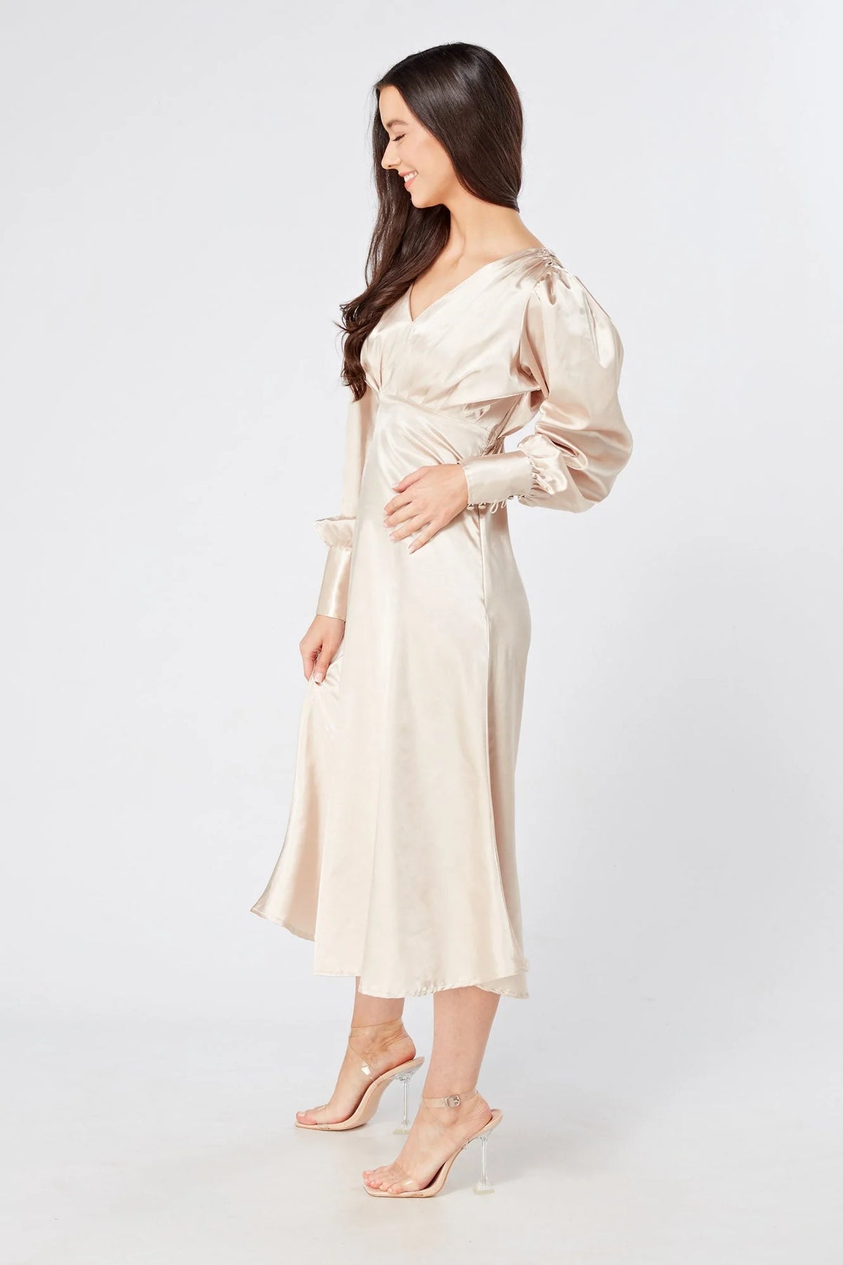 Gabriella Cream Satin Midi Dress