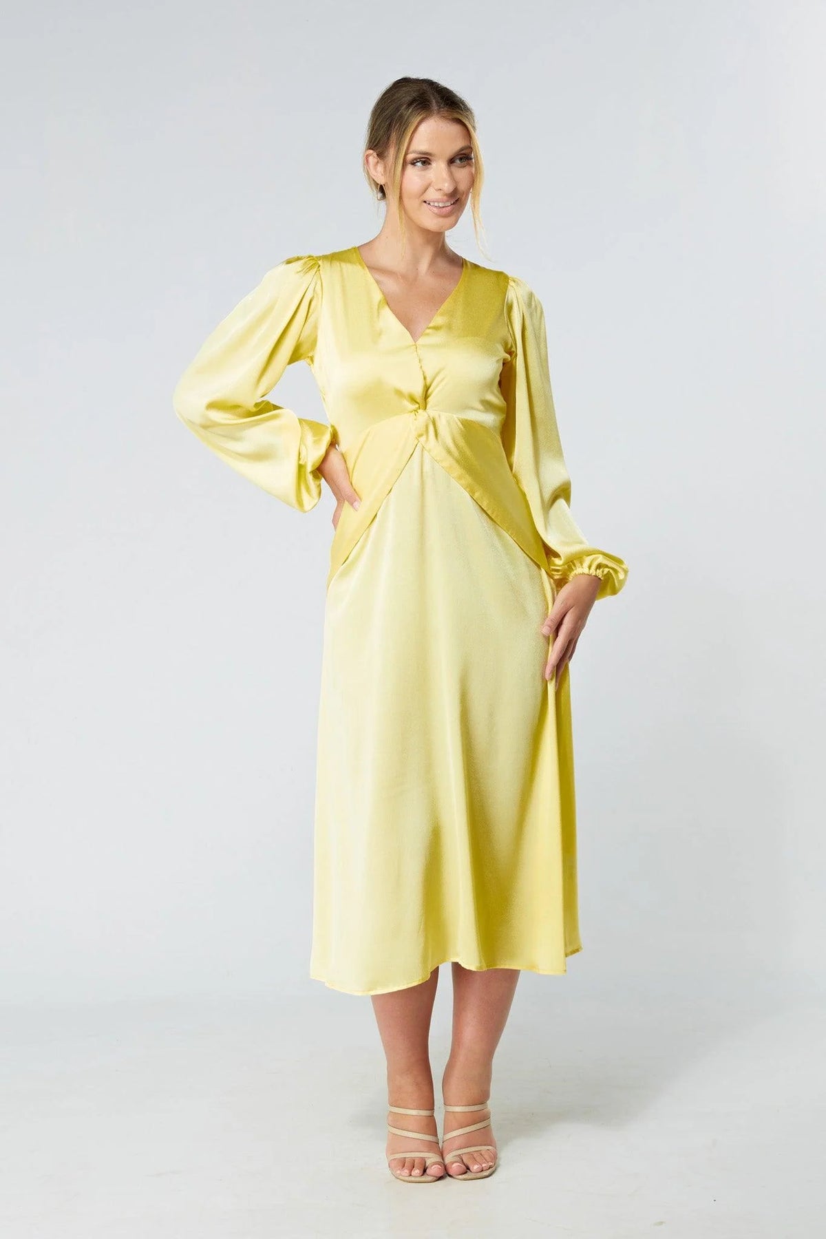 Calissa Yellow Satin Midaxi Dress
