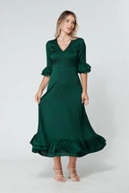 Francesca Satin Green Midaxi Dress