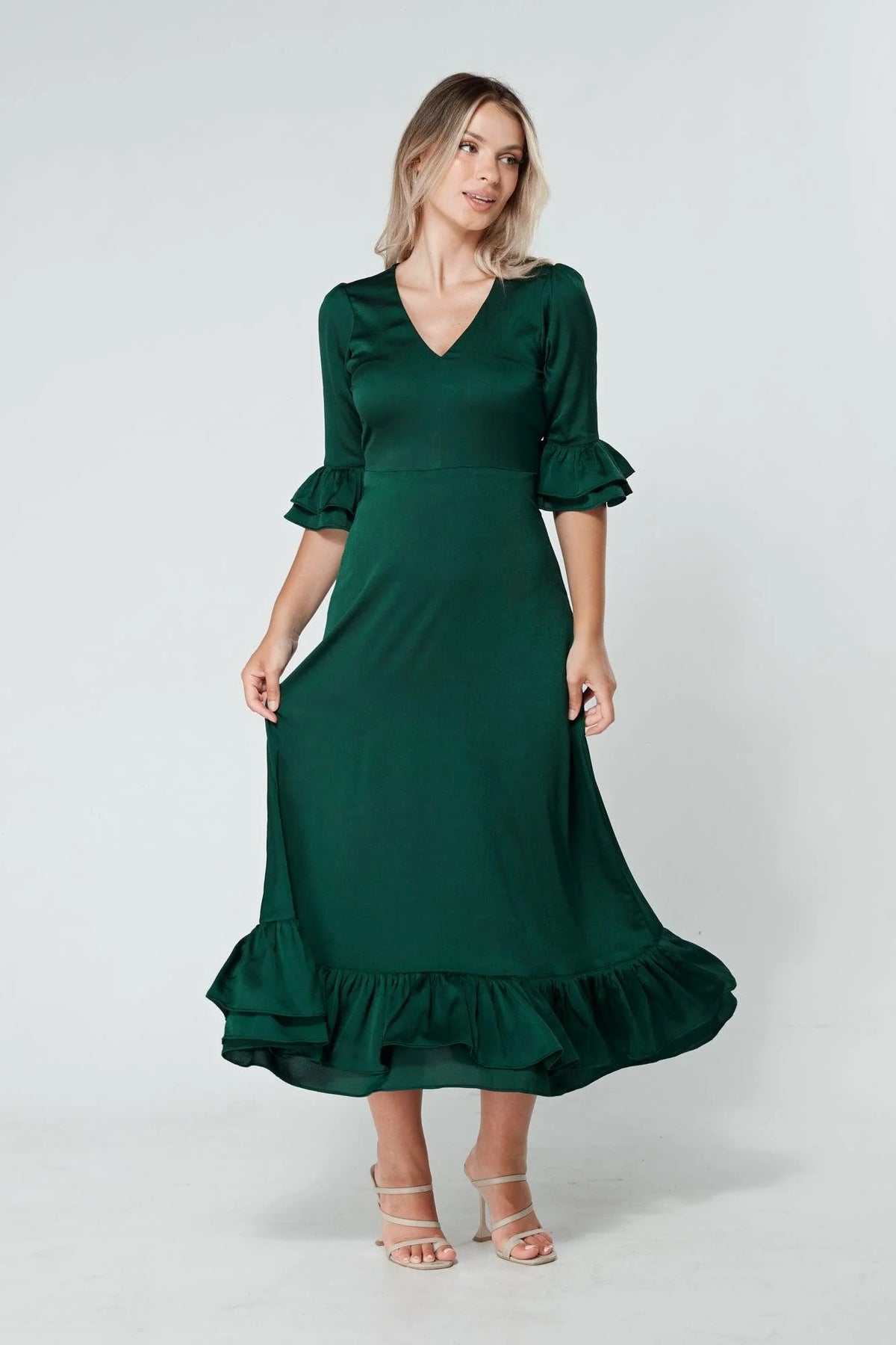 Francesca Satin Green Midaxi Dress