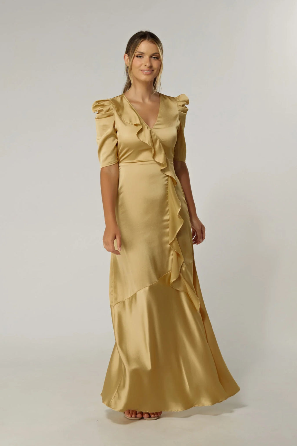 Daisy Light Gold Crepe Maxi Dress