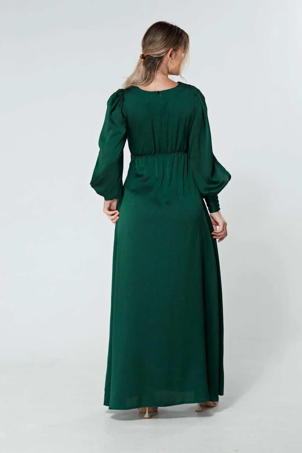Lila Dark Green Knotted Front Soft Crepe Maxi Dress