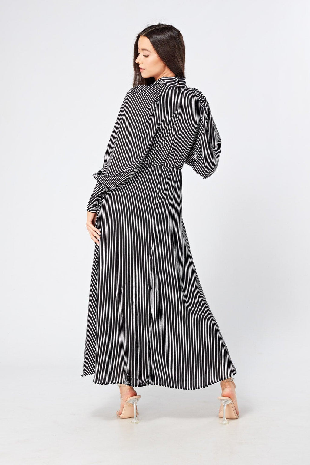 Lilia High Neck Pussybow Black And White Maxi Dress