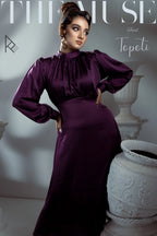 Emily Purple Satin Midi Dress