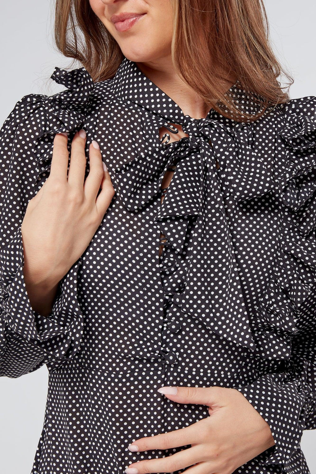 Anais Black And White Dotted Maxi Dress