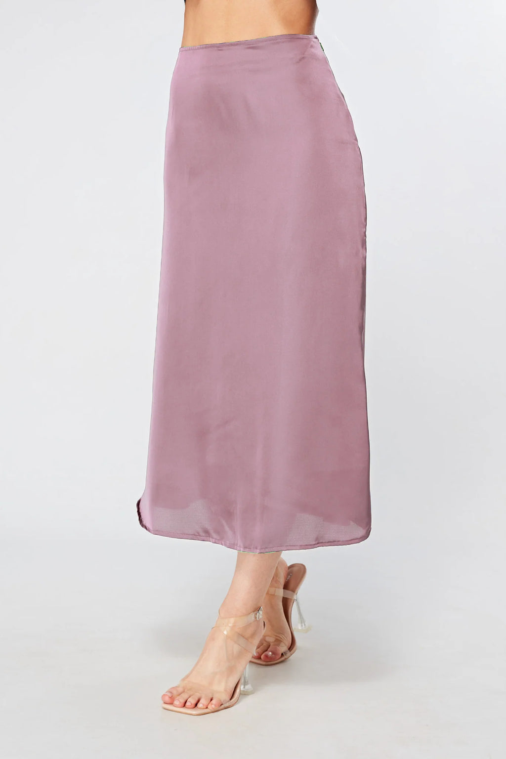 Elisa Lilac Satin Midi Skirt