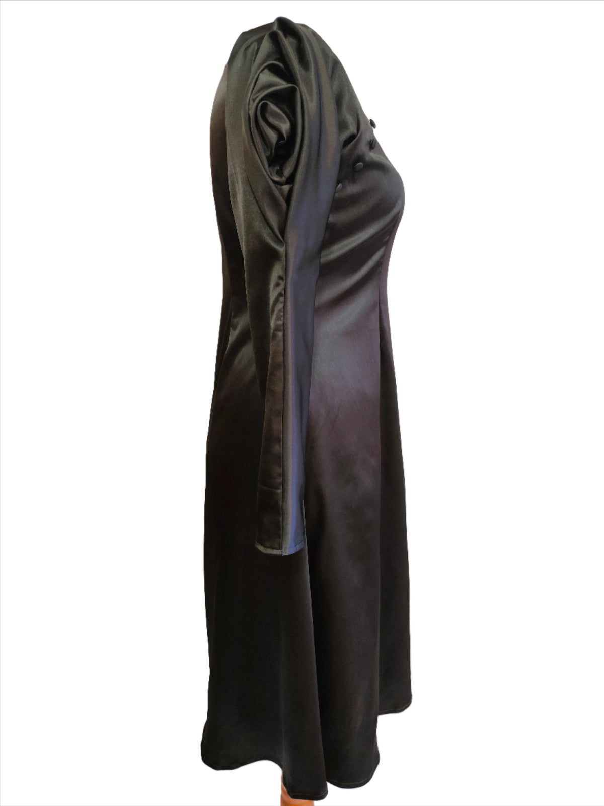 Gloria Deep Olive Satin Flower Sleeve Midi Dress