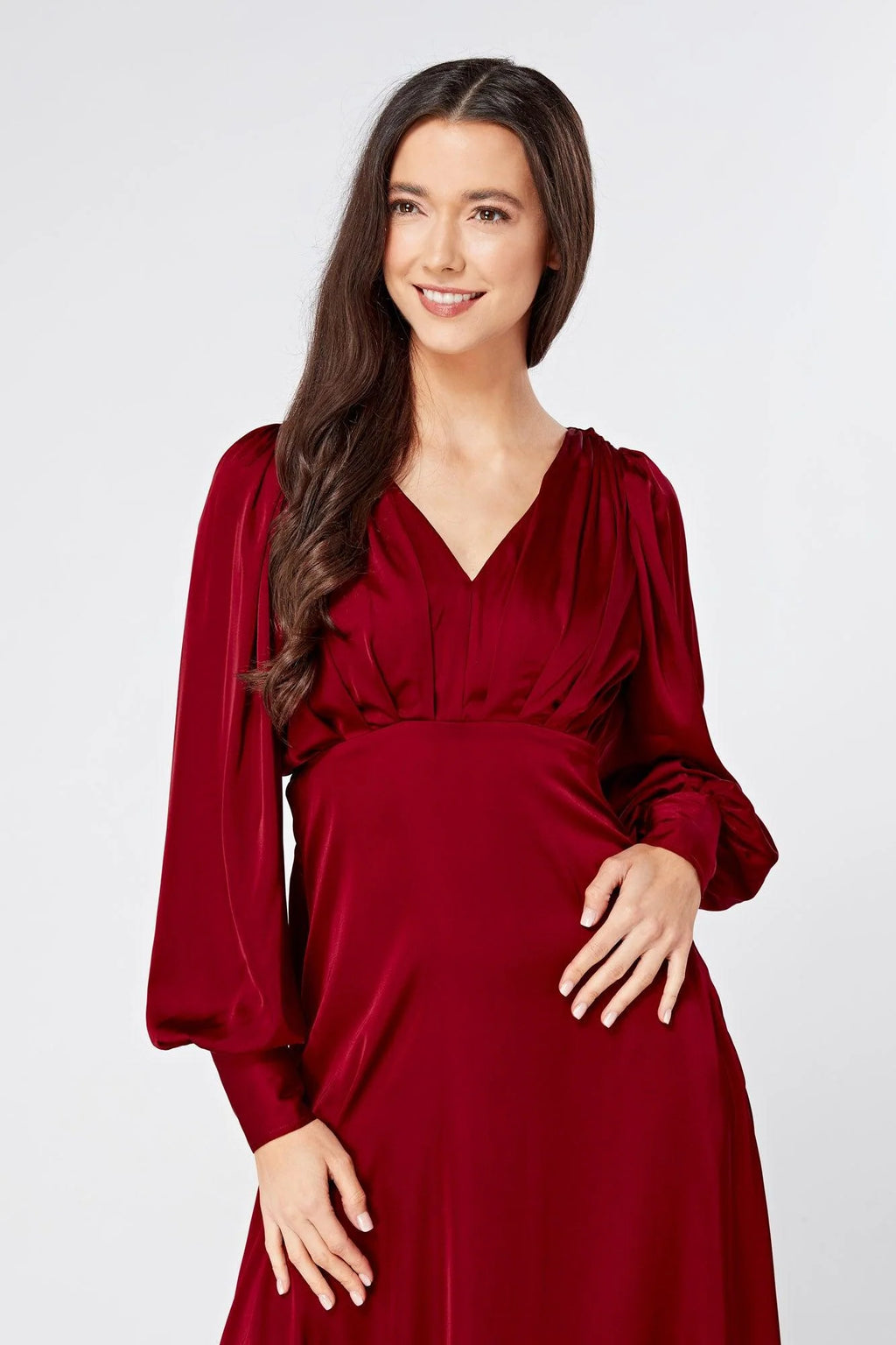 Nora Deep Red Satin Midi Dress