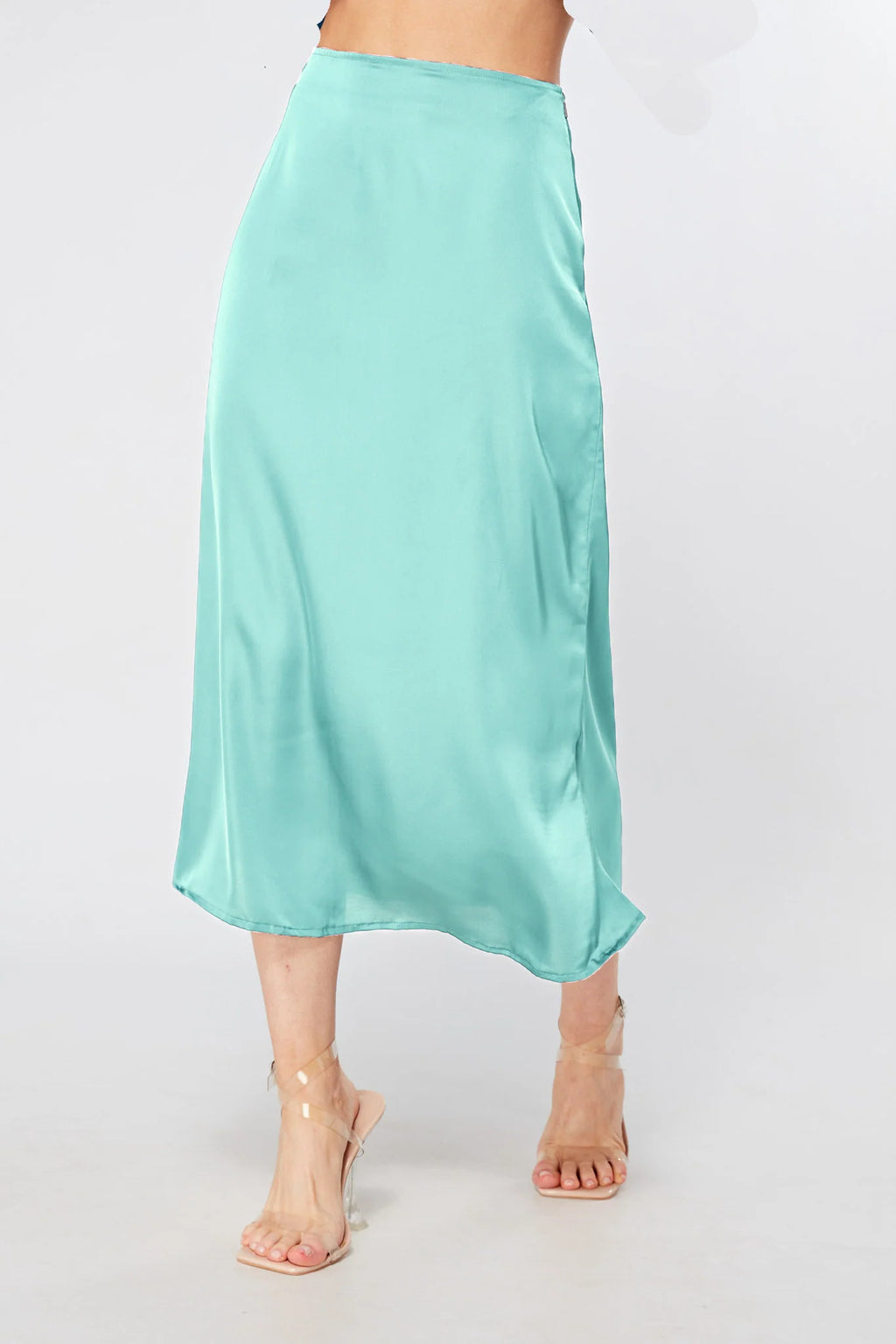 Elisa Aqua Satin Midi Skirt