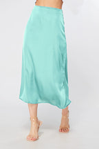 Elisa Aqua Satin Midi Skirt