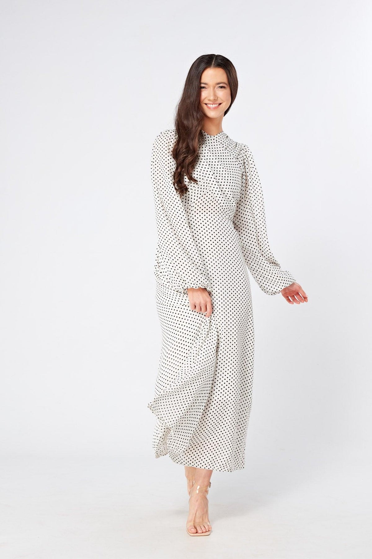 Mollie Black And White Dotted Midi Dress
