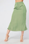 Elisa Olive Satin Midi Skirt