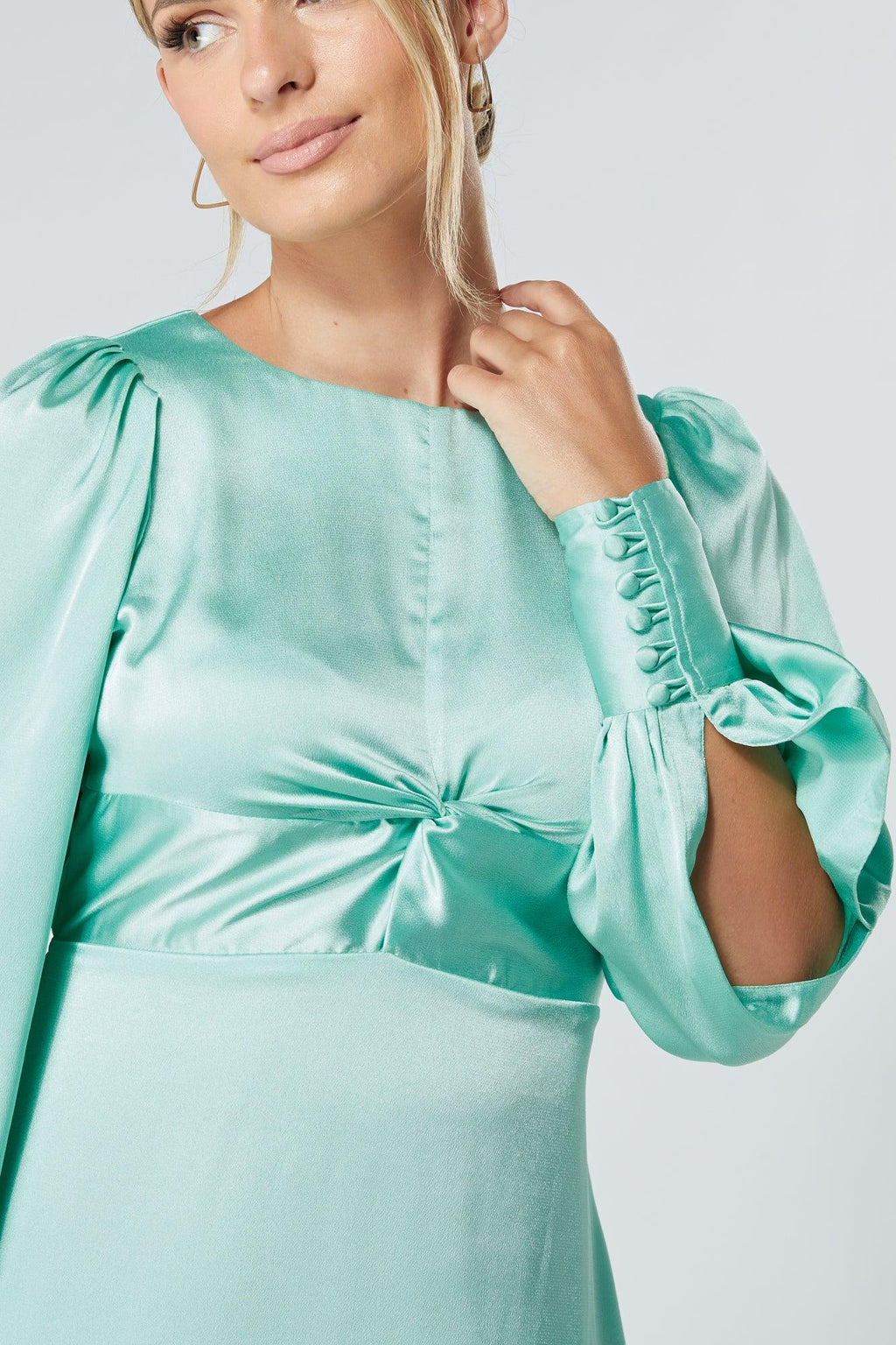 Lila Aqua Knotted Front Crepe Maxi Dress