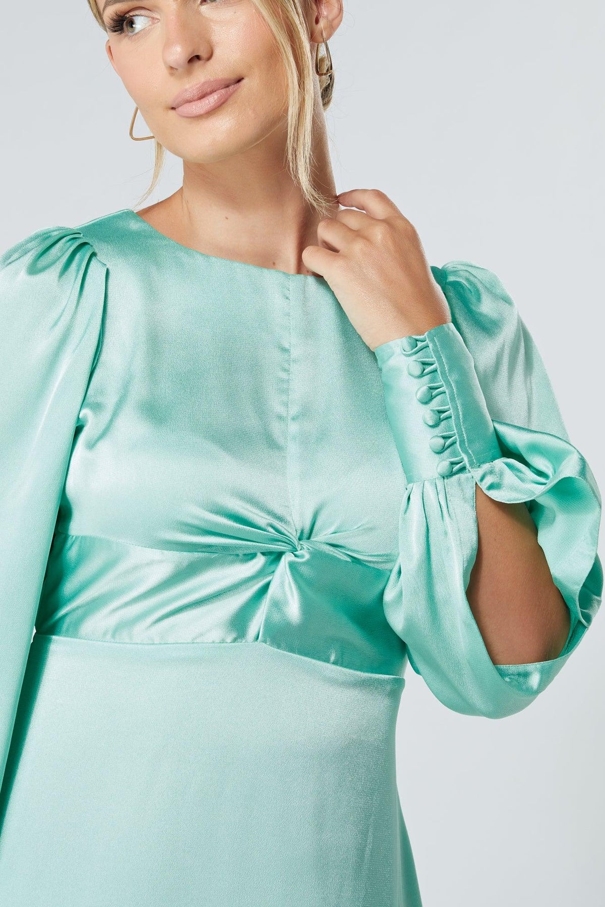 Lila Aqua Knotted Front Crepe Maxi Dress