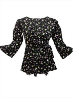 Bella black floral front knotted top