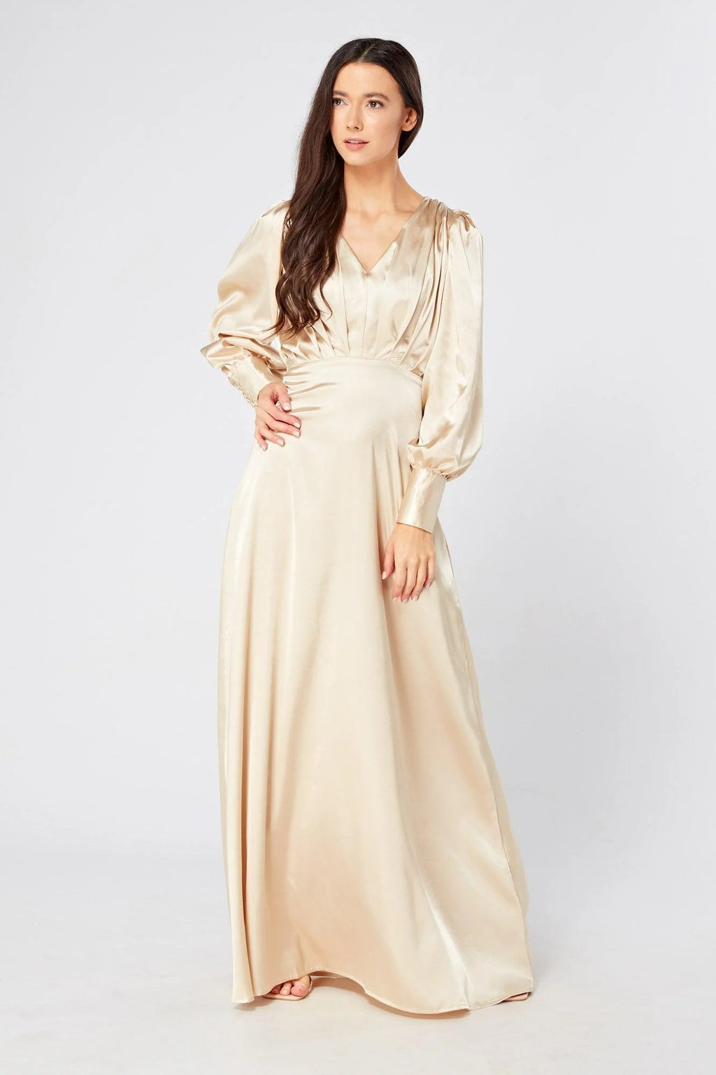 Gabriella Ivory Cream Maxi Satin Dress