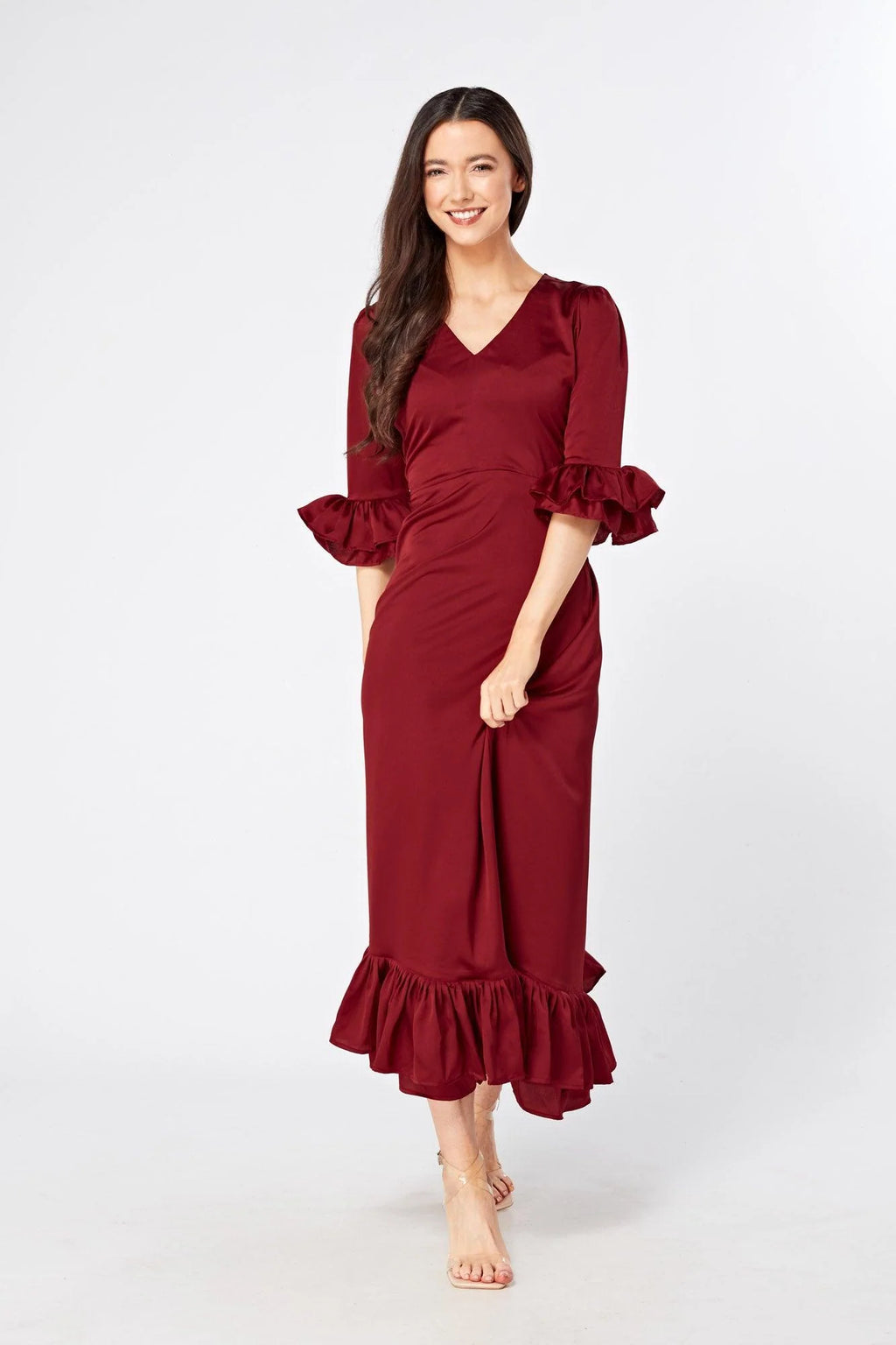 Francesca Satin Feel Red Midaxi Dress