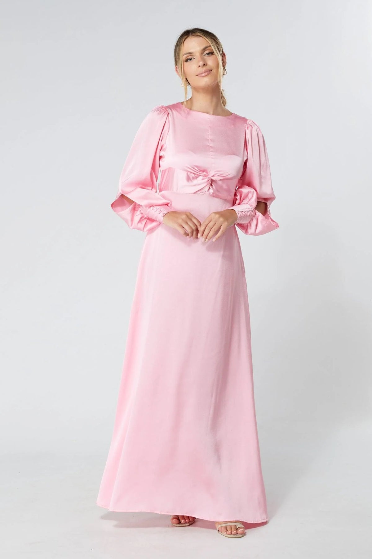 Lila Light Pink Knotted Front Crepe Maxi Dress