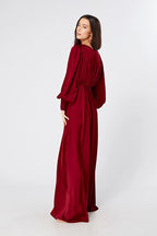 Norina Deep Red Satin Maxi Dress