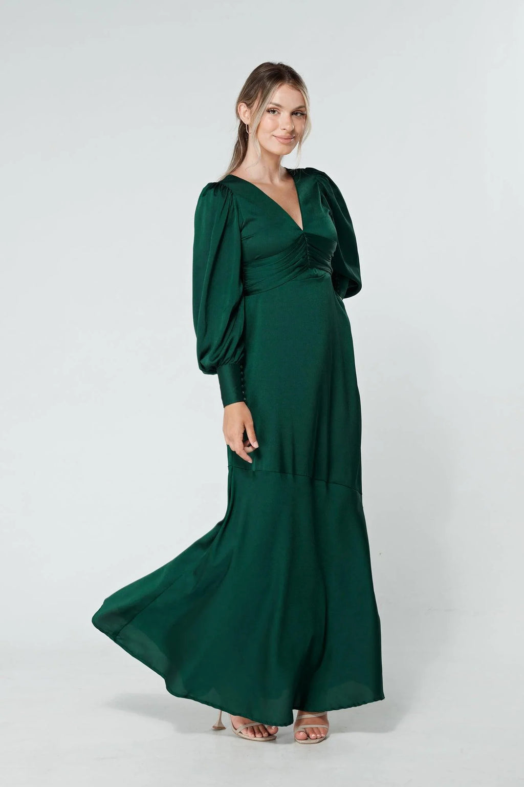 Naomi Dark Green Satin Maxi Dress