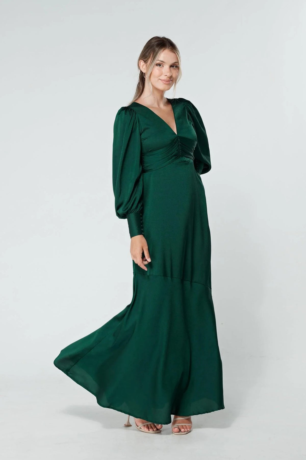 Naomi Dark Green Satin Maxi Dress