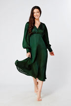 Zarina Emerald Green Satin Midi Dress