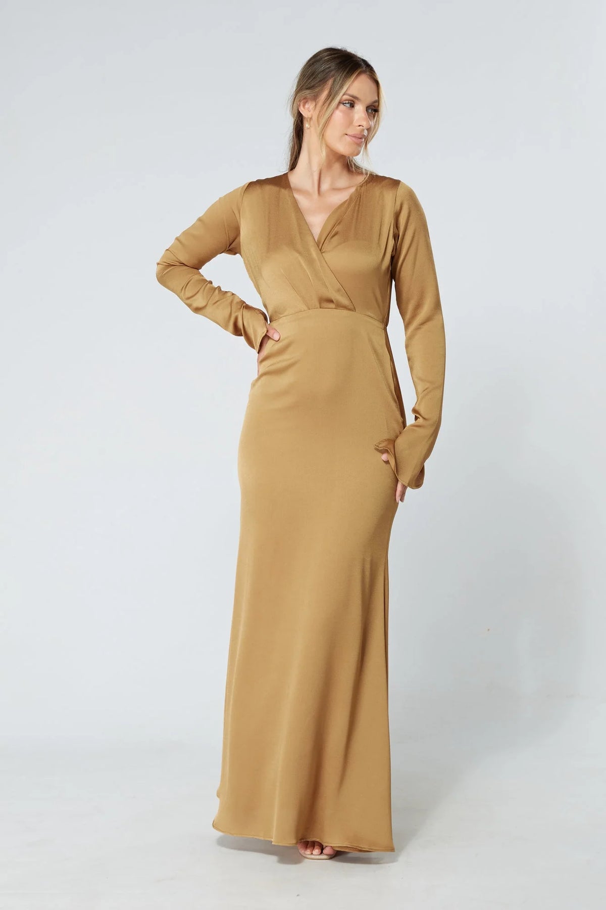 Alessandra Gold Satin Crepe Maxi Dress
