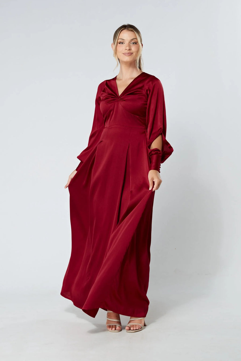 Delilah Deep Red Satin Maxi Dress
