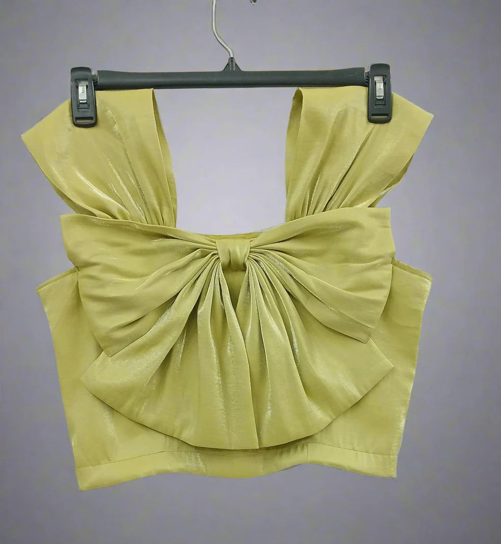 Soomin Shimmery Green Crop Top With Oversized Bow