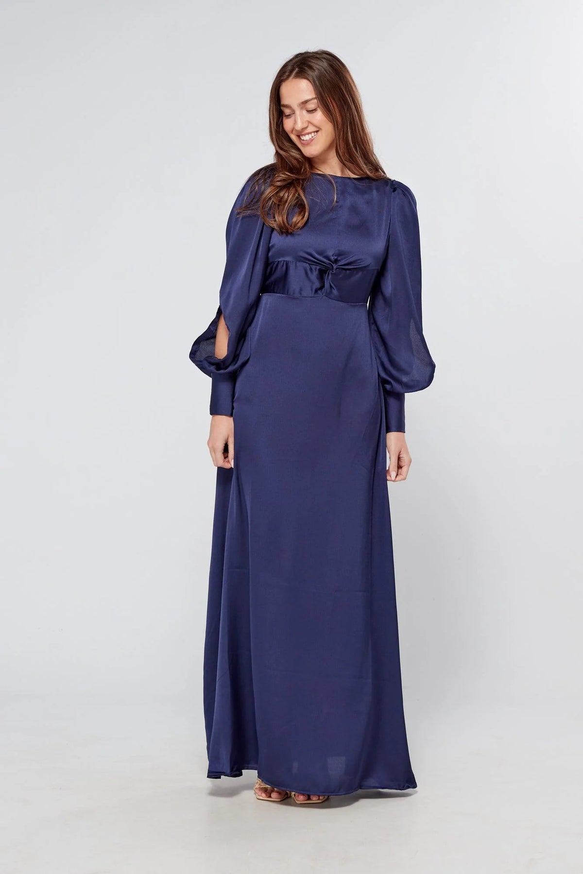 Romy Knotted Front Navy Crepe Maxi Dress