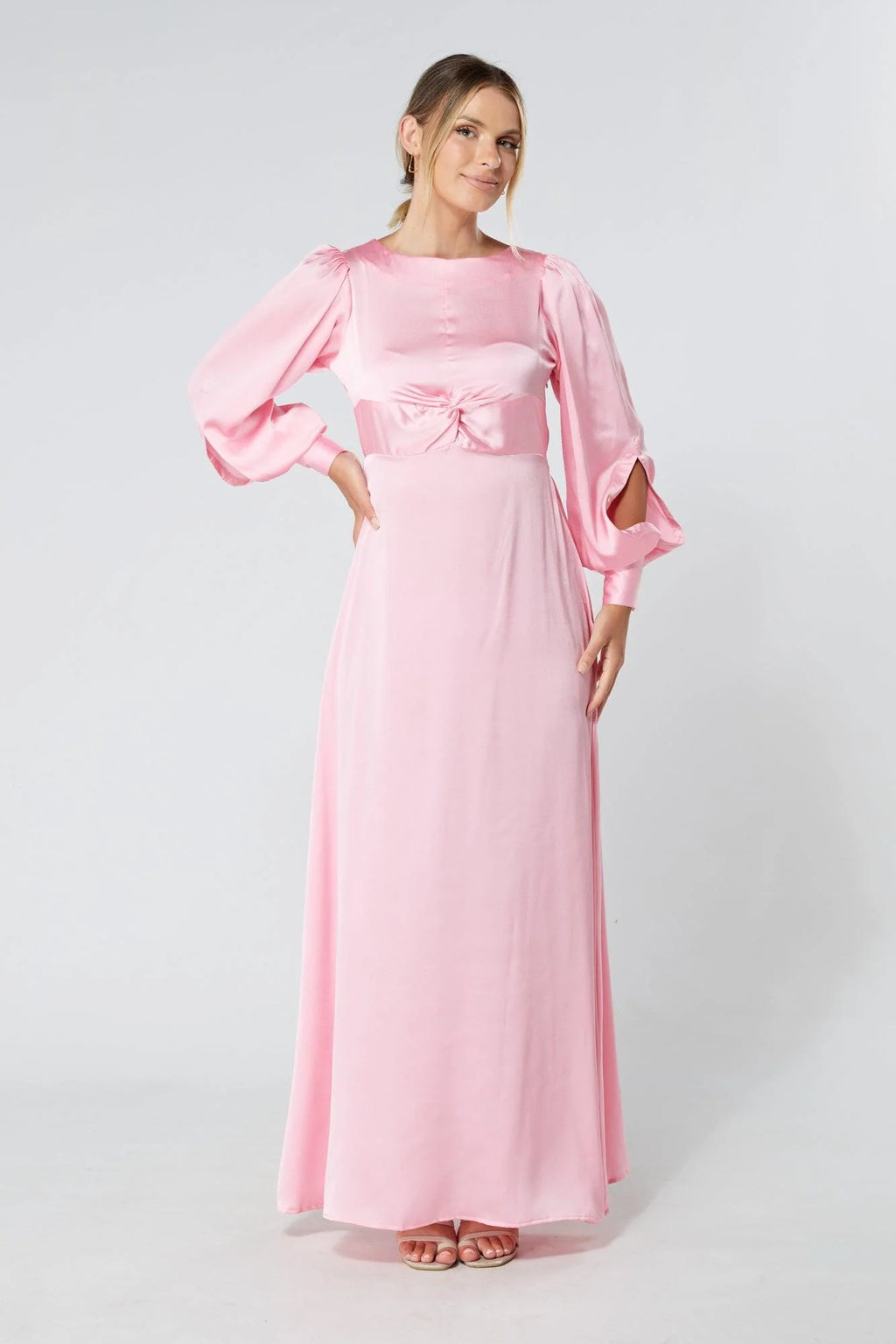 Lila Light Pink Knotted Front Crepe Maxi Dress